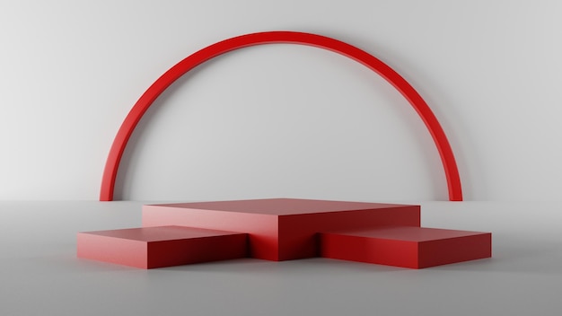 piédestal minimal vide rouge et blanc pour la présentation du produit, affichage de support de podium abstrait 3D,