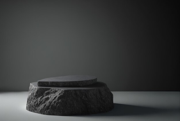 Piédestal en pierre noire sur la scène pour la présentation du produit vitrine naturelle minimaliste