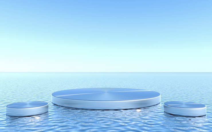 Photo piédestal vide sur fond d'eau. abstrait géométrique minimal. rendu 3d