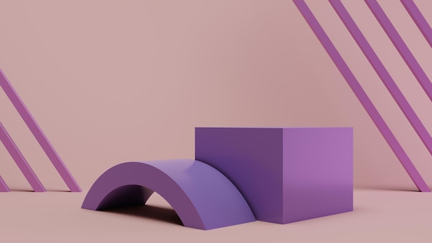 Piédestal violet pastel pour l'affichage du produit, podium à géométrie minimaliste, support vide Rendu 3D