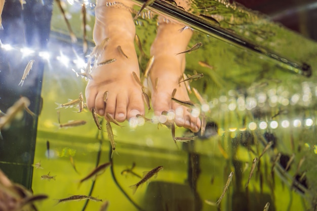 Pieds de bébé garçon au fish spa