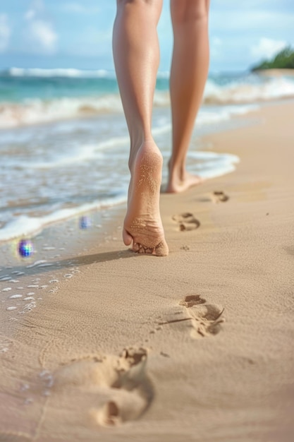 pieds féminins sur le sable à la plage IA générative