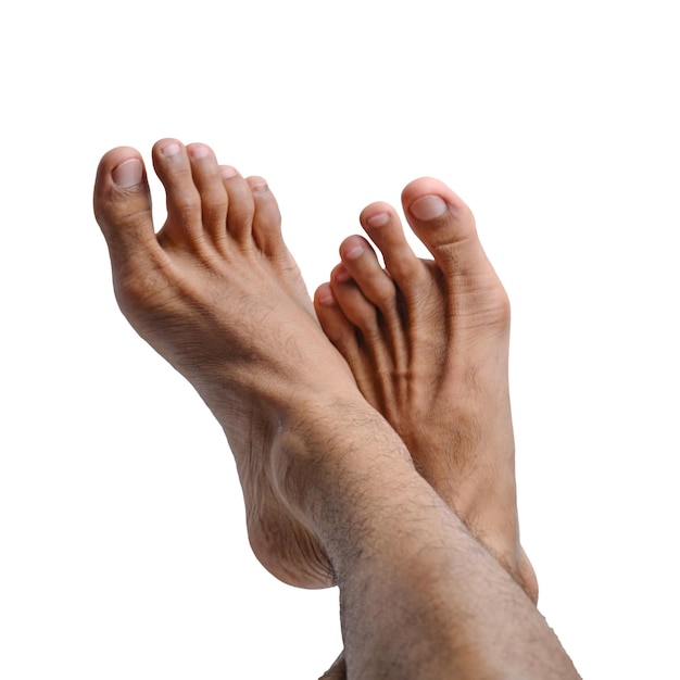 Pieds masculins dans diverses poses sur un fond blanc ou transparent