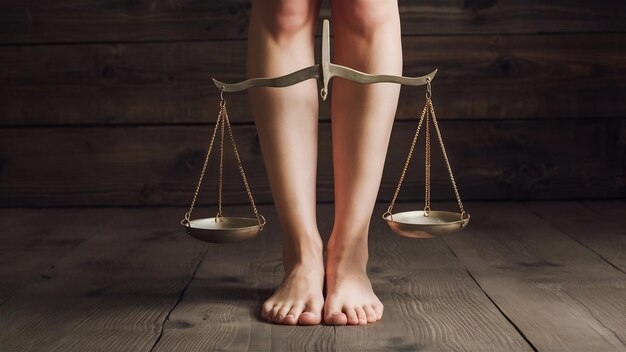 Photo des pieds nus féminins debout avec une balance