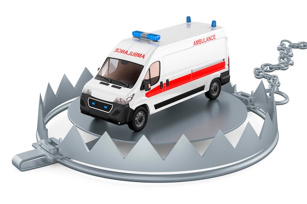 Photo piège à ours avec ambulance van rendu 3d