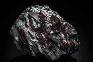 Photo la piémontite est une pierre naturelle précieuse rare sur un fond noir générée par l'ia.