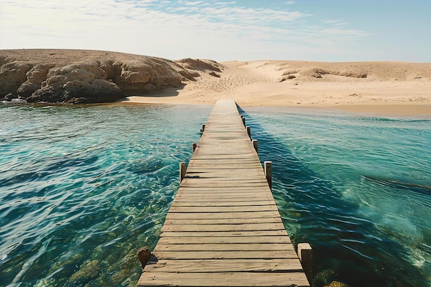 Pier en bois dans la lagune de la réserve nationale de Paracas au Pérou