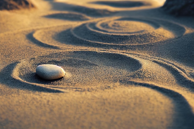 Pierre et cercles sur fond de sable d rendu illustration numérique