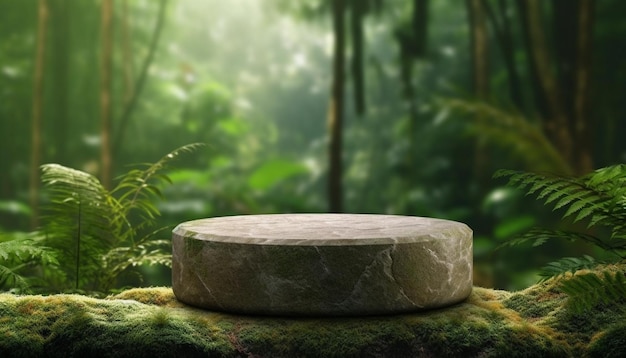 Une pierre est posée sur un rocher dans la forêt.