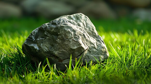 Pierre sur herbe verte profondeur peu profondeur de champ se concentrer sur la pierre