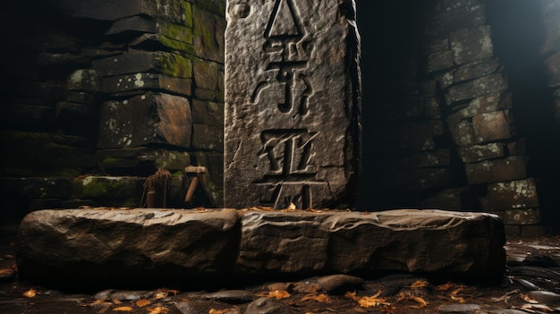 Une pierre avec des lettres sculptées