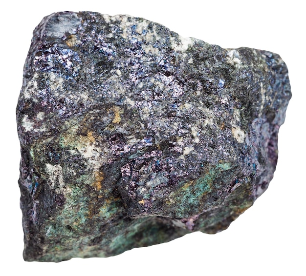 Pierre minérale de bornite irisée isolée