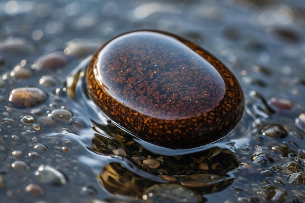 Pierre poli sur l'eau avec des bulles d'air