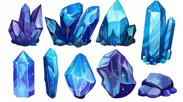 Photo une pierre précieuse en cristal bleu ou un diamant une illustration des actifs de l'interface utilisateur du jeu des ressources minérales de bijoux pour un trésor ou un concept de géologie des morceaux de pierres précieuses et des pierres precioses ou congelées