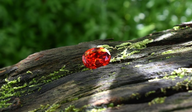 Photo une pierre précieuse rouge ovale est placée sur le sol pour la fabrication de bijoux