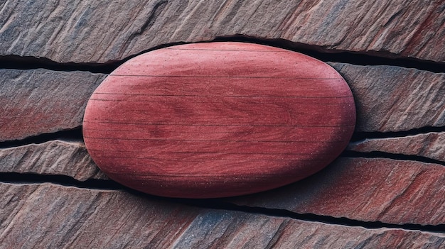 Une pierre rouge sur une surface en bois avec un fond en bois