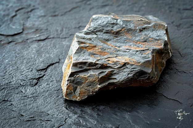 Photo la pierre rugueuse sur une surface noire texturée de près