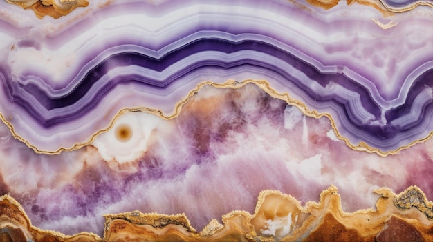 Pierres d'agate volcanique naturelle IA générative gros plan lavande numérique légère et texture dorée