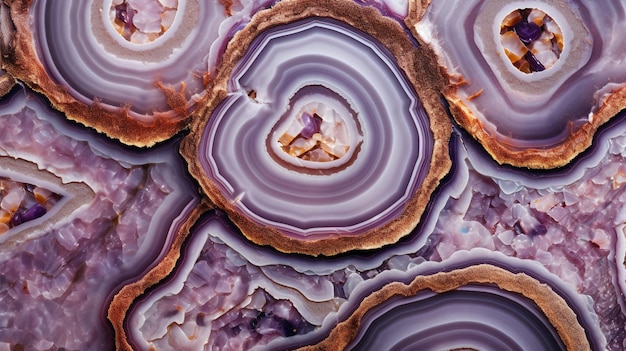 Photo pierres d'agate volcanique naturelle ia générative gros plan lavande numérique légère et texture dorée