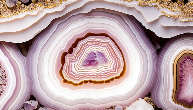 Pierres d'agate volcanique naturelle IA générative gros plan rose clair magenta et texture dorée