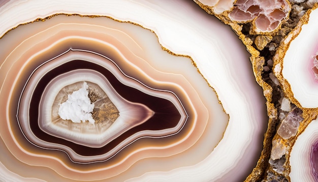 Pierres d'agate volcanique naturelle IA générative gros plan rose clair magenta et texture dorée