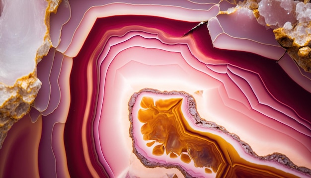 Pierres d'agate volcanique naturelle IA générative gros plan rose clair magenta et texture dorée