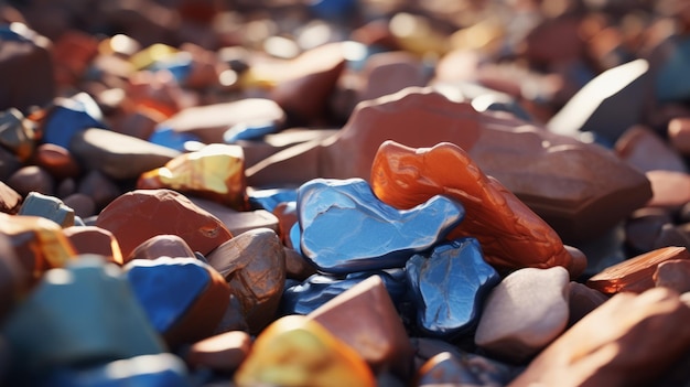 Pierres colorées dans une pile Un affichage captivant d'azur et d'ambre