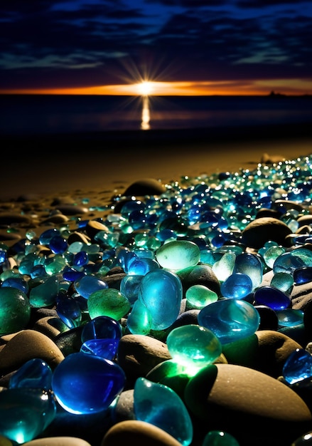 Pierres colorées sur la plage au coucher du soleil belle photo numérique photo