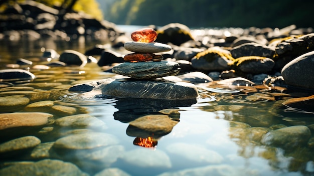 Photo pierres dans un chemin zen grand écran avec fond d'eau