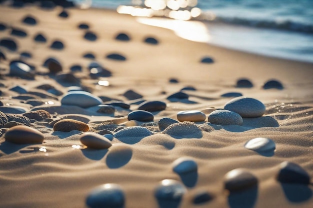 des pierres sur la plage avec de l'eau et des rochers