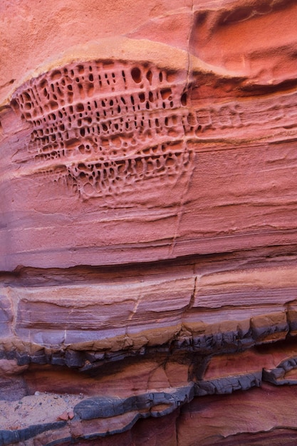 Pierres rouges et la texture des murs dans le canyon coloré, désert du Sinaï, péninsule du Sinaï, Égypte