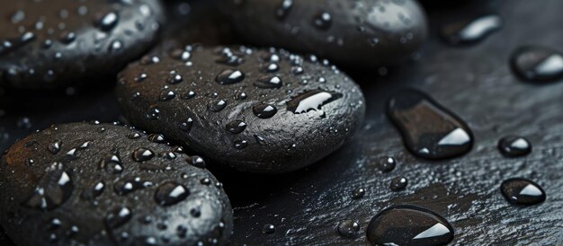 Photo des pierres de spa noires ornées de gouttes d'eau