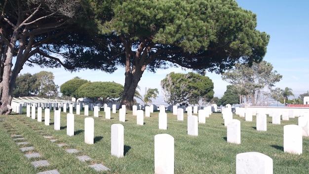 Pierres tombales sur le cimetière du cimetière commémoratif national militaire américain aux états-unis