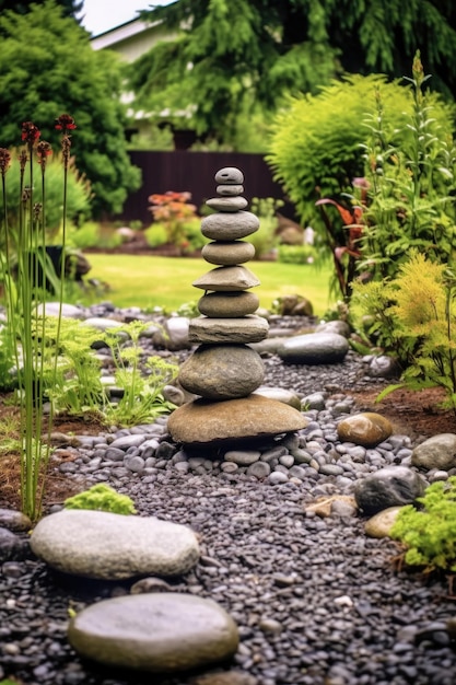 Pierres zen dans un jardin paisible créé avec une IA générative