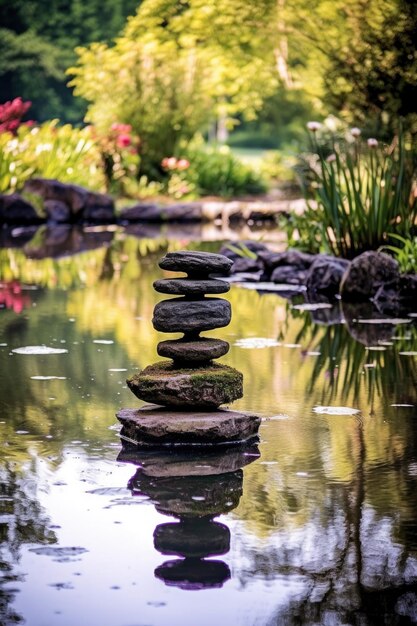 Pierres zen dans un jardin paisible créé avec une IA générative