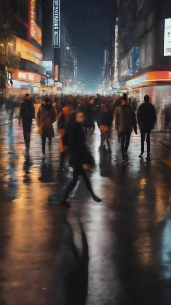 Les piétons nocturnes de la rue floue