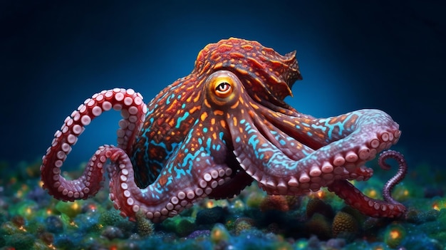 Une pieuvre curieuse changeant de forme et de couleur générée par l'IA