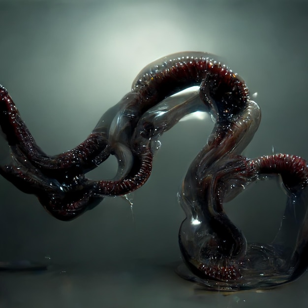 Une pieuvre est recroquevillée dans un récipient en verre d'où coule de l'eau.