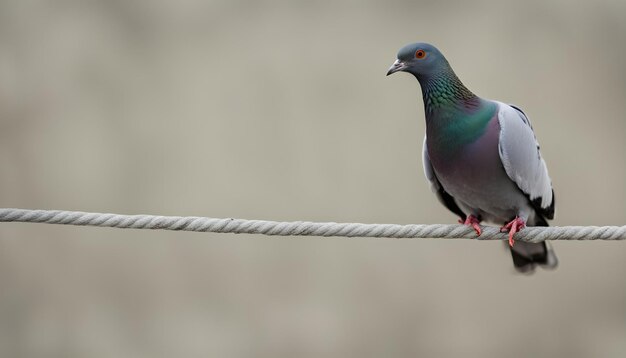 un pigeon est assis sur un fil avec un fond flou