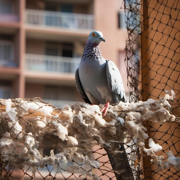 Un Pigeon à L'extérieur D'un Filet De Protection De Pigeon à L'extérieur  D'un Appartement à Pune En Inde