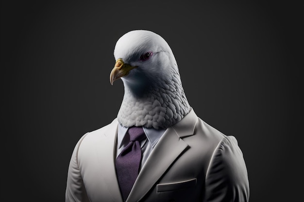 Un pigeon oiseau vêtu d'un costume d'affaires