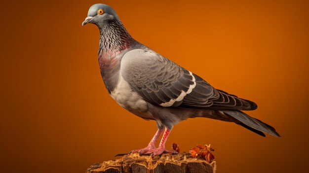 Pigeon De Photographie De Nature Morte Vibrante Perché Sur Une Souche