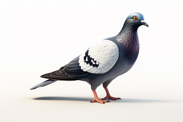 Pigeon en rendu 3D isolé sur fond blanc