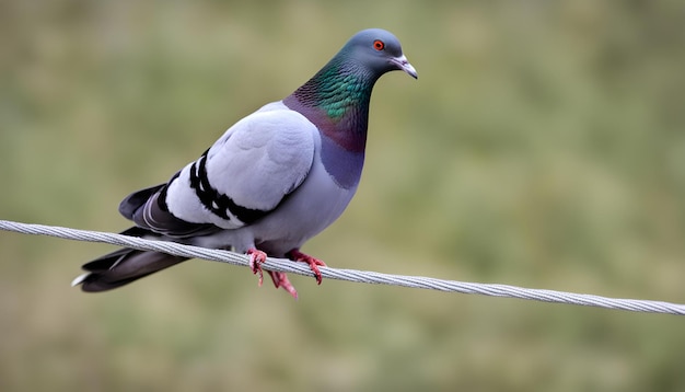 un pigeon avec une tête noire et pourpre et une bande noire sur son corps