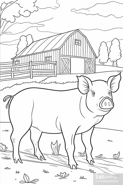 Photo piggy à la ferme, page de coloriage vectorielle simple pour la détente