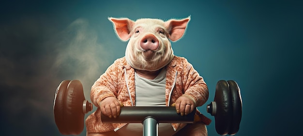 Photo piggy fitness le cochon adorable devient actif et en forme