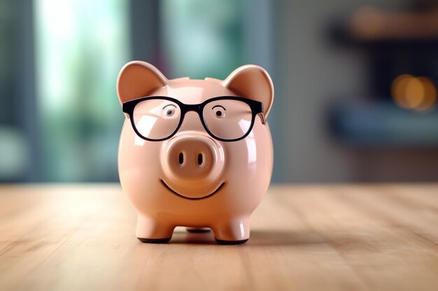 Photo piggybank avec des lunettes en classe