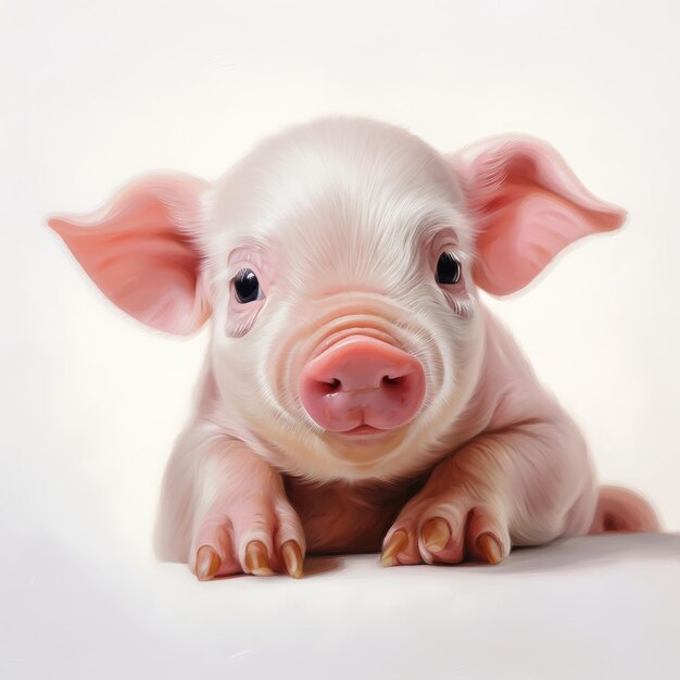 Piglet in Pink Serenity Un portrait captivant d'un bébé cochon endormi sur une toile blanche pure