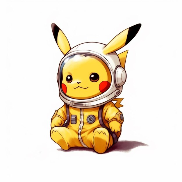 un pikachu de dessin animé dans une combinaison spatiale assis sur le sol ai générative