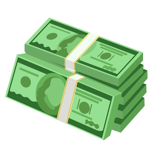 Une pile d'argent empilée en paquets de billets de cent dollars.